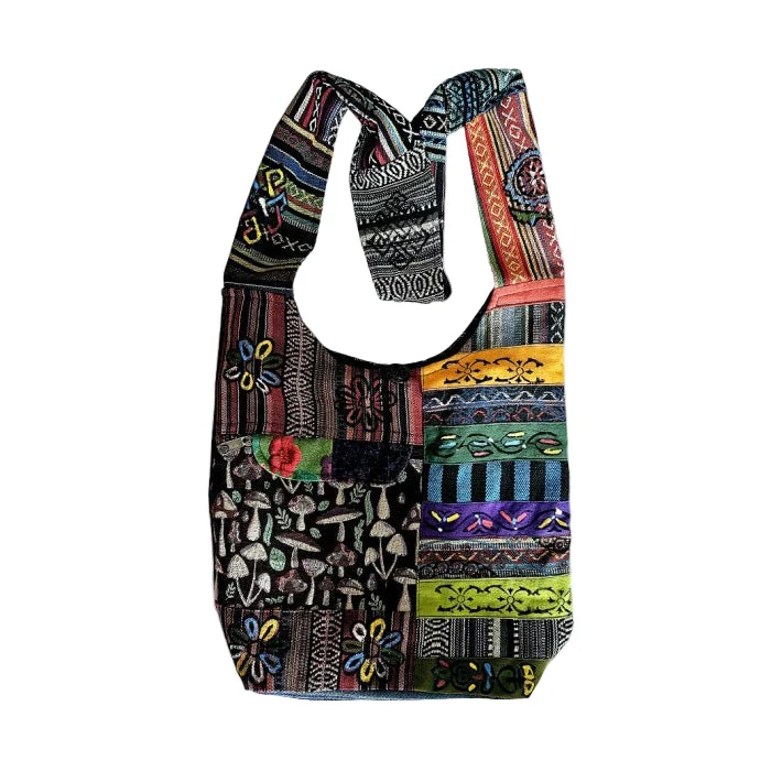 Mushroom Tribal Stripe Patchwork Hobo Bag - Kathmandu Imports