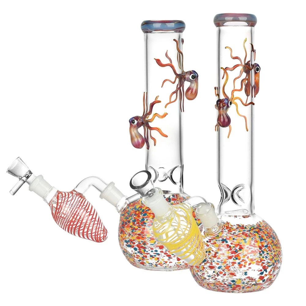 Octopus Frit-ernity Built-in Ash Catcher Bubble Base Water Pipe | 10" | 14mm F | Colors Vary