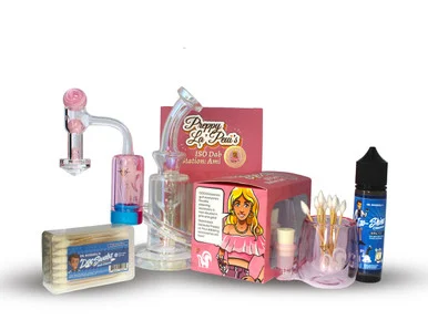 Pink Dab Rig Starter Kit: Preppy La Peui Rainbow Dab Rig Kit with Terp Slurper, Pink Reclaim Catcher Cleaning Kit