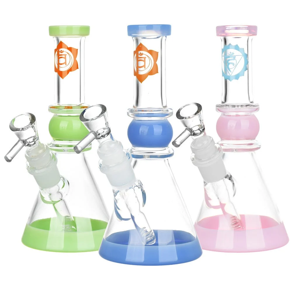 Om Sweet Om Chakra Glass Beaker Water Pipe | 7" | Colors Vary - New
