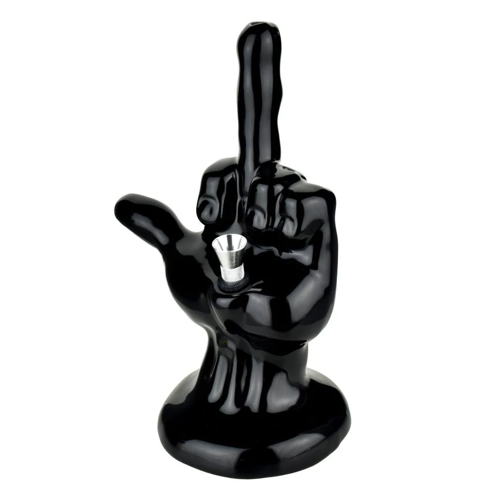 One-Fingered Salute Ceramic Water Pipe | 8.5" | Black