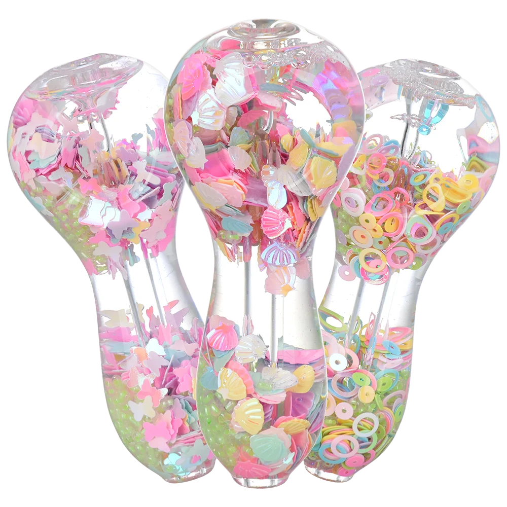 Pastel Paradise Glow Beads Glycerin Glass Spoon Pipe | 3.75" | Designs Vary - New
