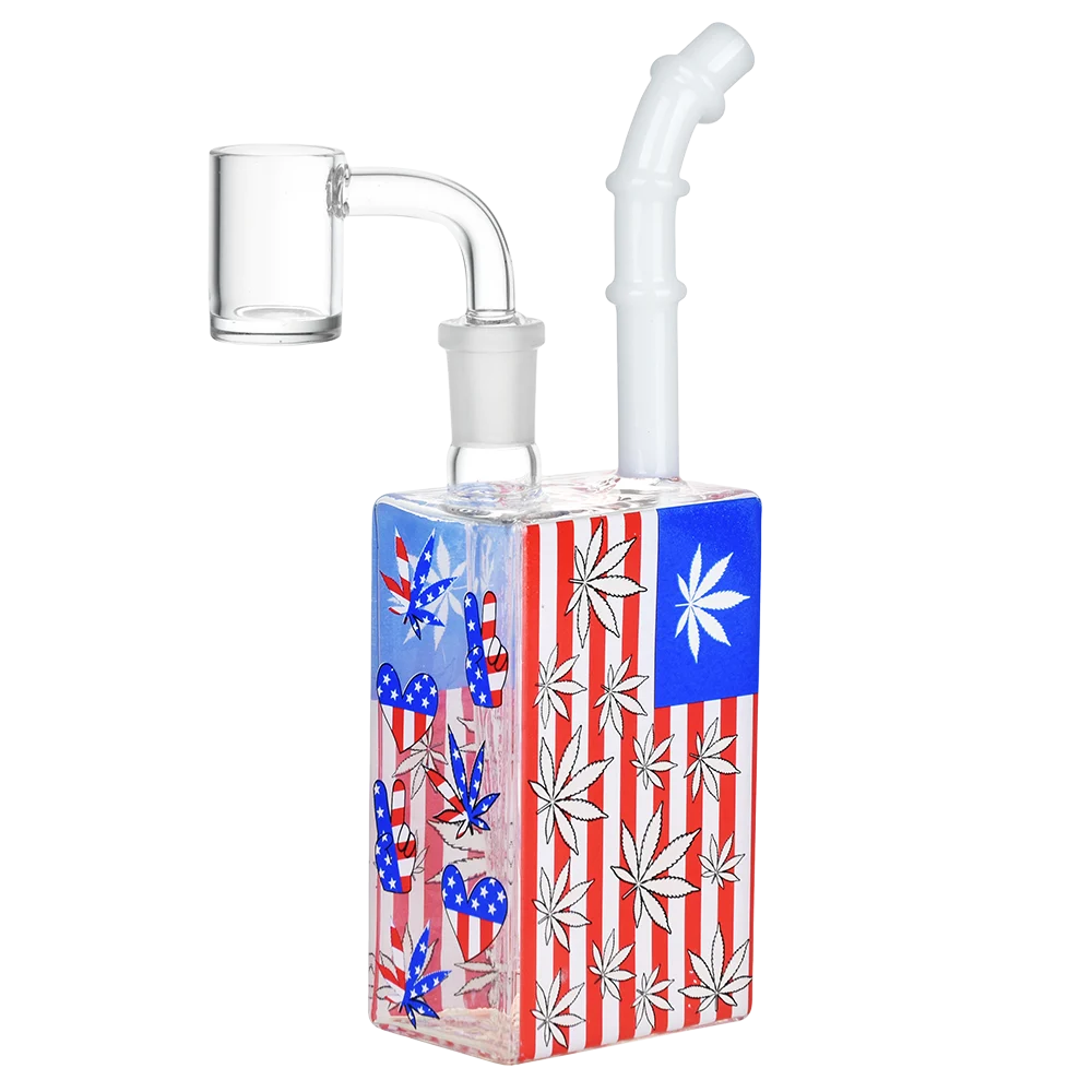 Patriotic Leaf Juice Box Glow Glass Dab Rig | 7.5" | 14mm F - New