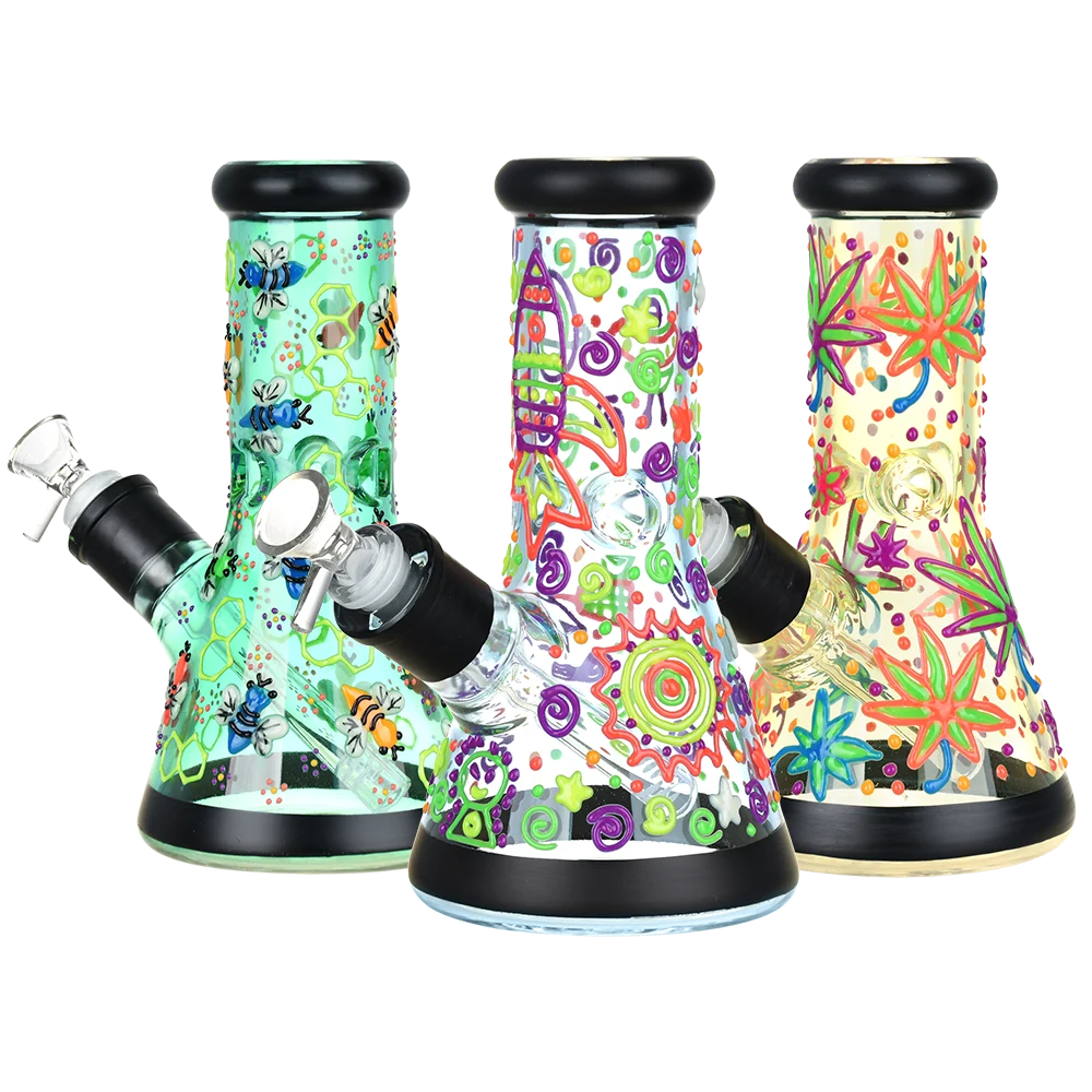 Phantasmagoric Glow In The Dark Glass Beaker Water Pipe | 8" | 14mm F | Designs Vary - New
