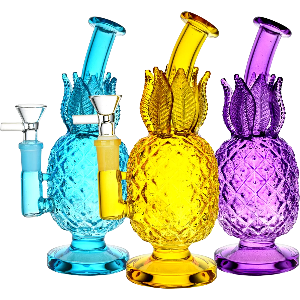 Pineapple Hospitality Glass Water Pipe | 7.75" | 14mm F | Colors Vary - New