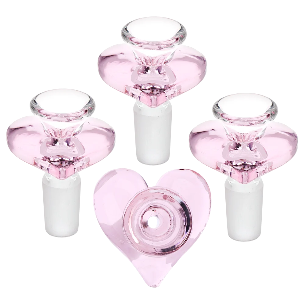 Pink Heart Glass Herb Slide | 14mm M | 4ct Bundle - New