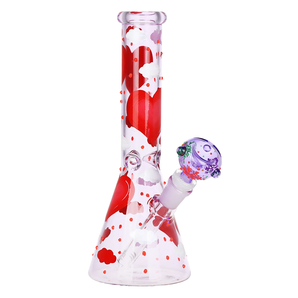 Pinky Hearts Beaker Glass Water Pipe | 10" | 14mm F - New