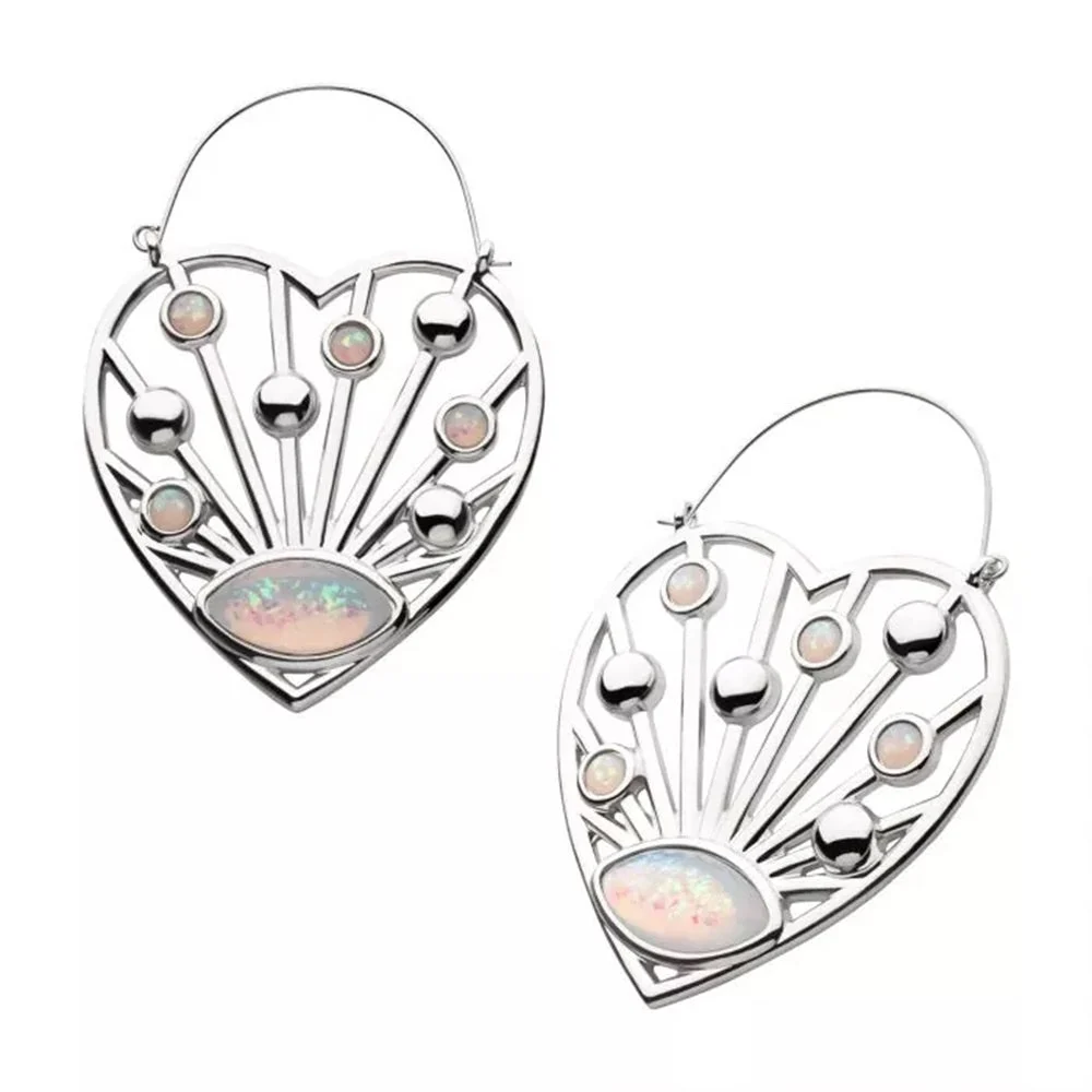 Opal Heart Plug Hoops - 20g