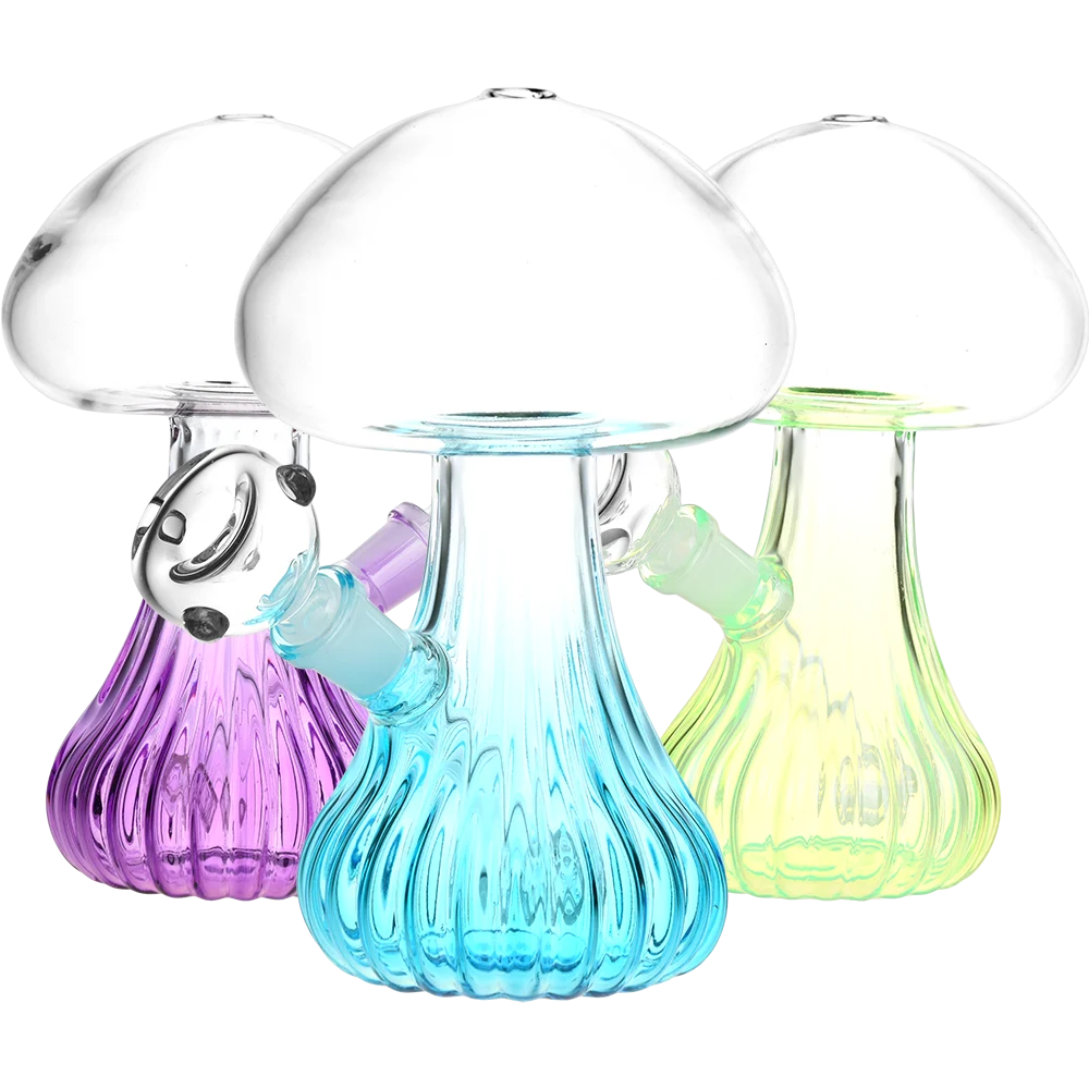 Pluming Mushroom Glass Water Pipe | 7" | 14mm F | Colors Vary - New