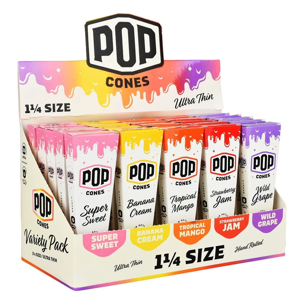 POP Cones Ultra Thin Cones | 1 1/4 | 6pc | Assorted Flavors | 25pk Display - New