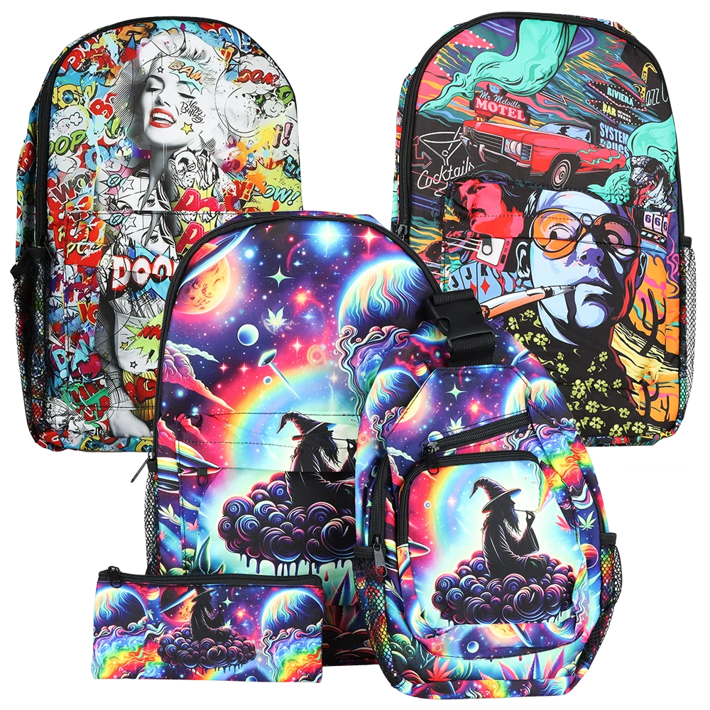 Pop Culture Collage Nested Travel Bag Set | Crossbody Sling & Zipper Pouch In Backpack | Designs Vary - New