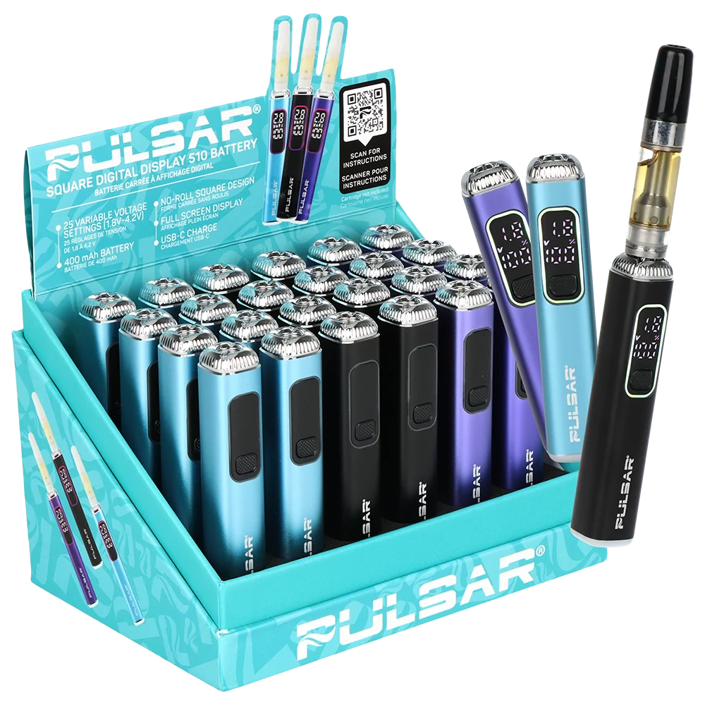 Pulsar 510 Square Digital Display Vape Battery | 400mAh | Assorted Colors | 24ct Display - New