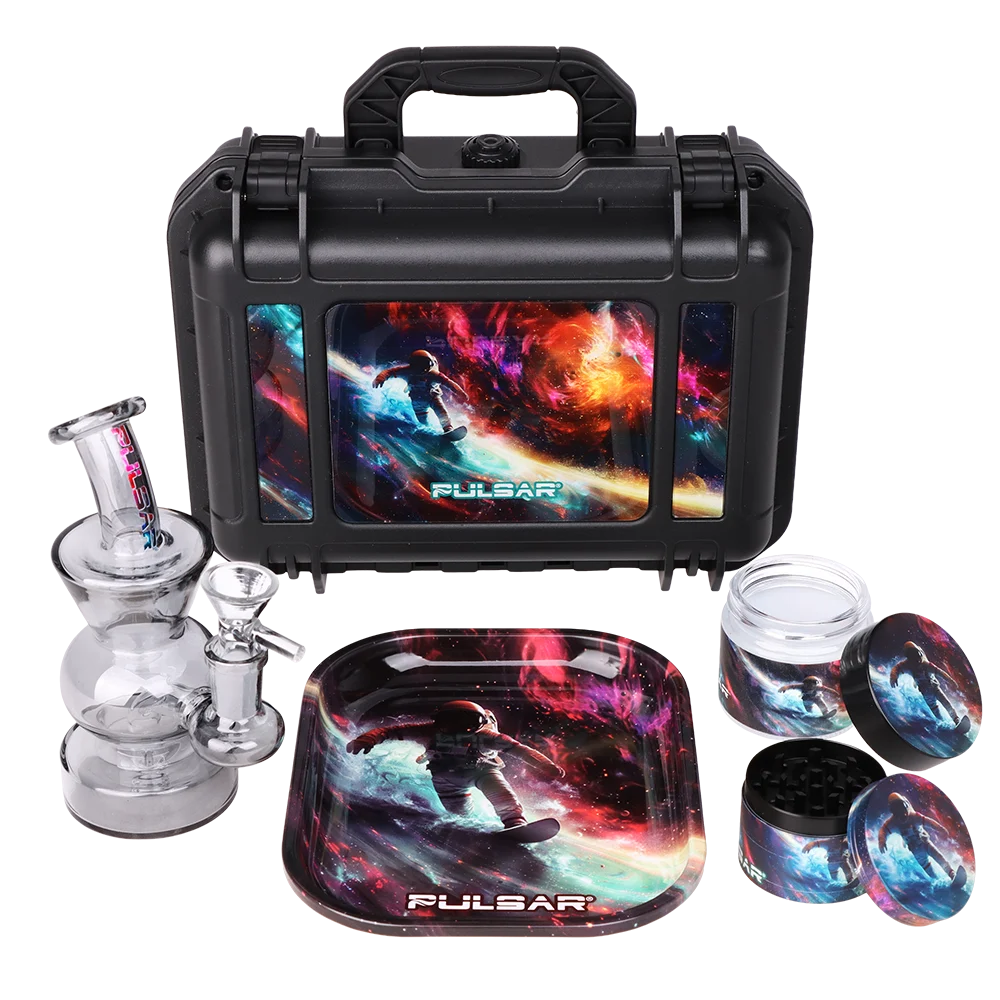 Pulsar Bent Neck Water Pipe Smoker's Hard Case Travel Set | Astro Surfer | 5.75" | 14mm F - New