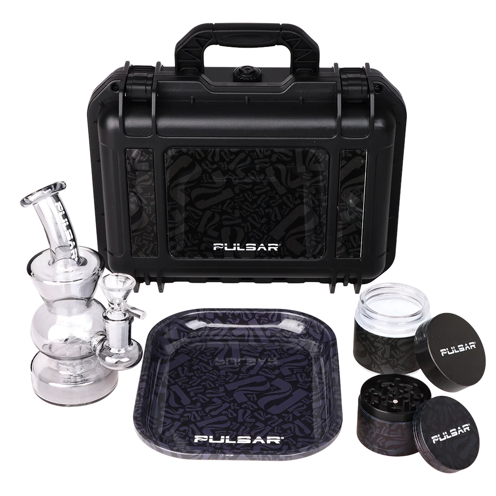 Pulsar Bent Neck Water Pipe Smoker's Hard Case Travel Set | Basic Black | 5.75" | 14mm F - New