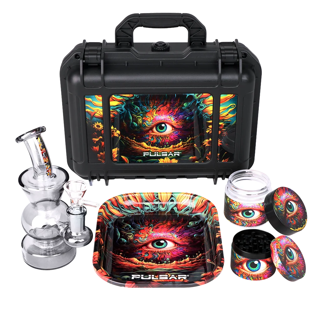Pulsar Bent Neck Water Pipe Smoker's Hard Case Travel Set | Sunflower of The Mind | 5.75" | 14mm F - New