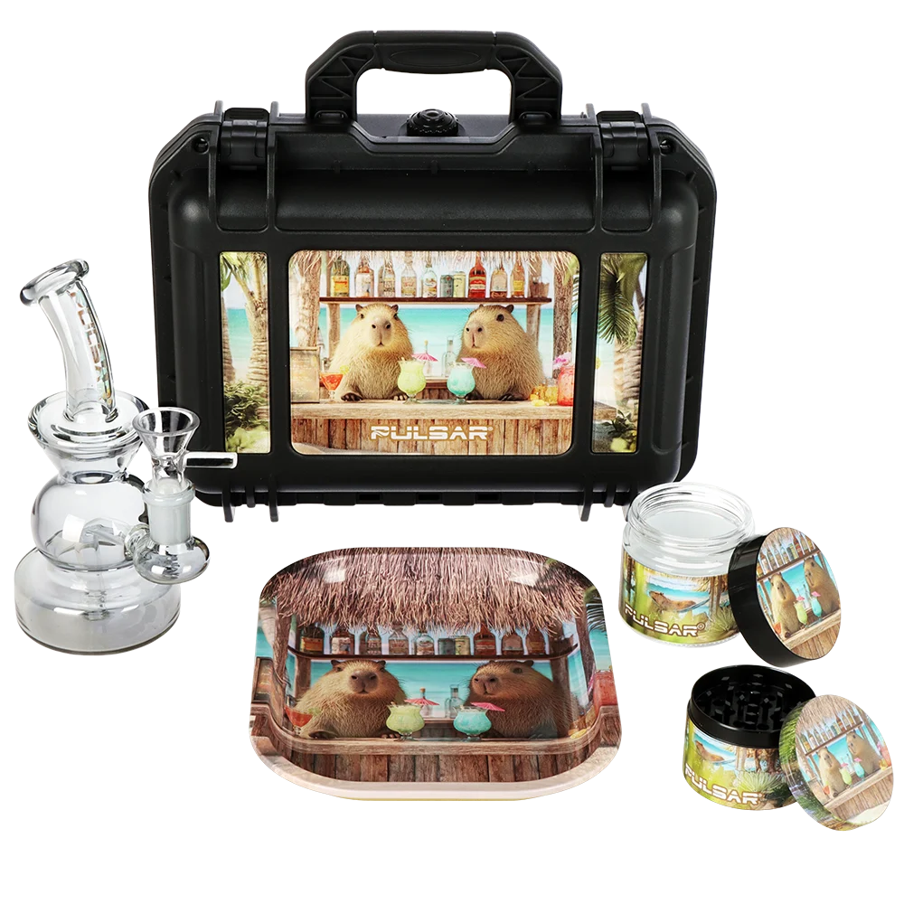 Pulsar Bent Neck Water Pipe V2 Smokers' Hard Case Travel Set | Capybara Cabana | 6" | 14mm F - New