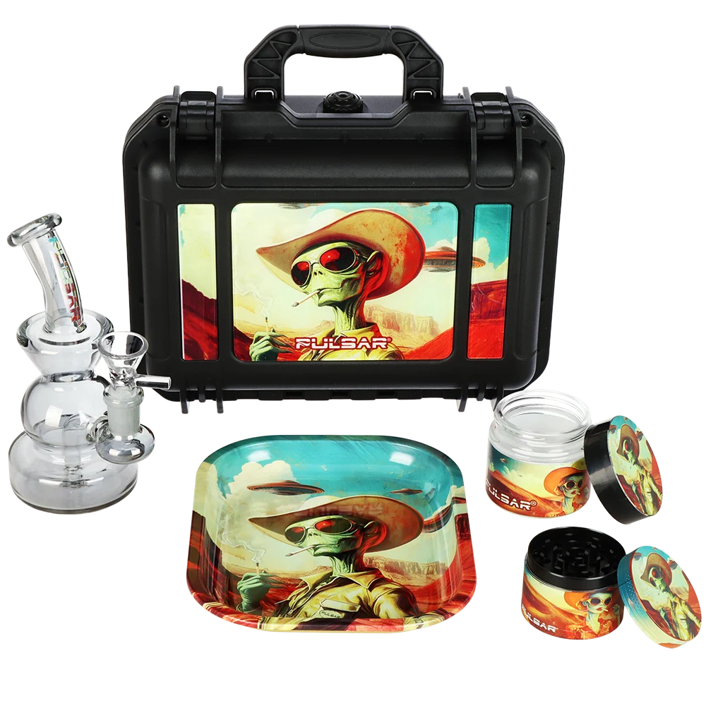 Pulsar Bent Neck Water Pipe V2 Smokers' Hard Case Travel Set | Cowboy Alien | 6" | 14mm F - New