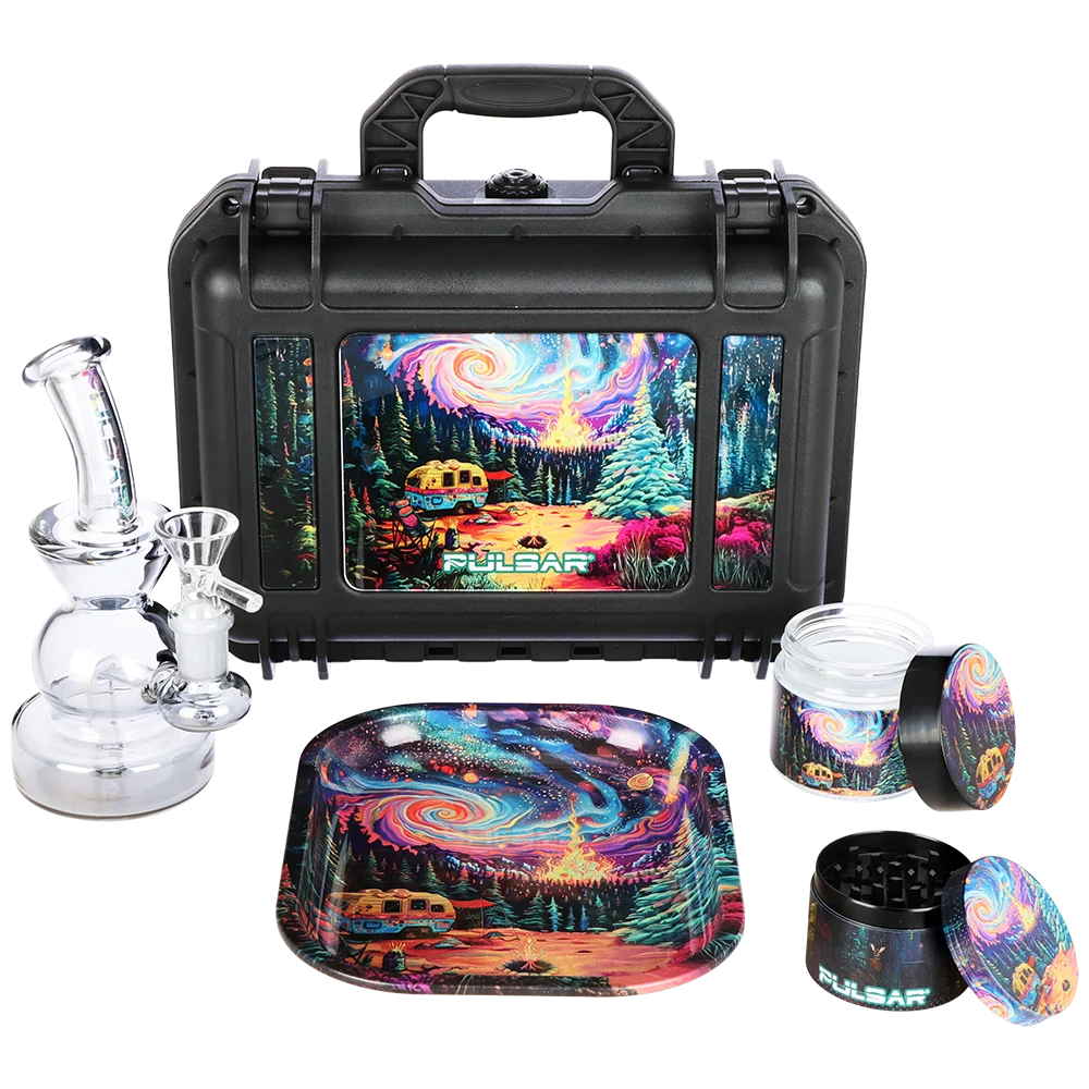 Pulsar Bent Neck Water Pipe V2 Smokers' Hard Case Travel Set | Starry Camp | 6" | 14mm F - New