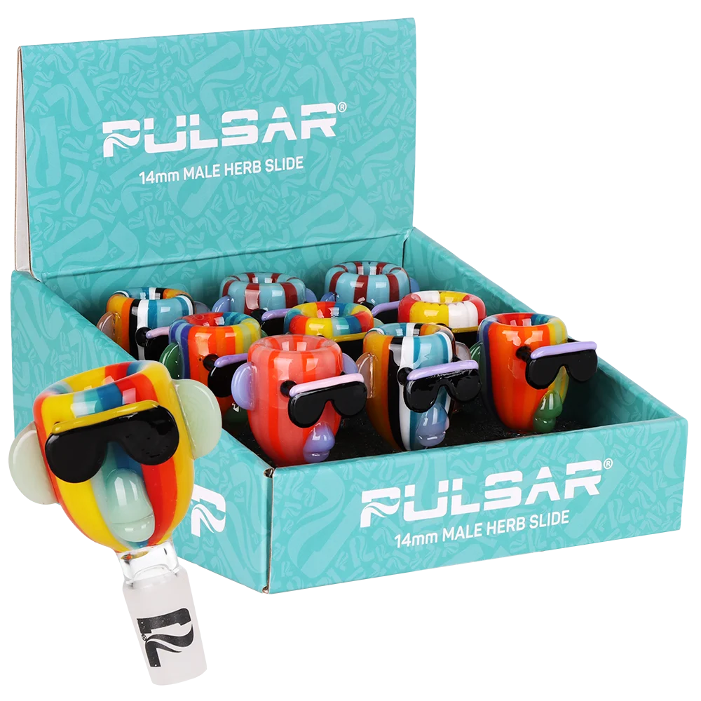 Pulsar Chill Rainbow Monkey Glass Herb Slide | 14mm M | Assorted Colors | 9ct Display - New