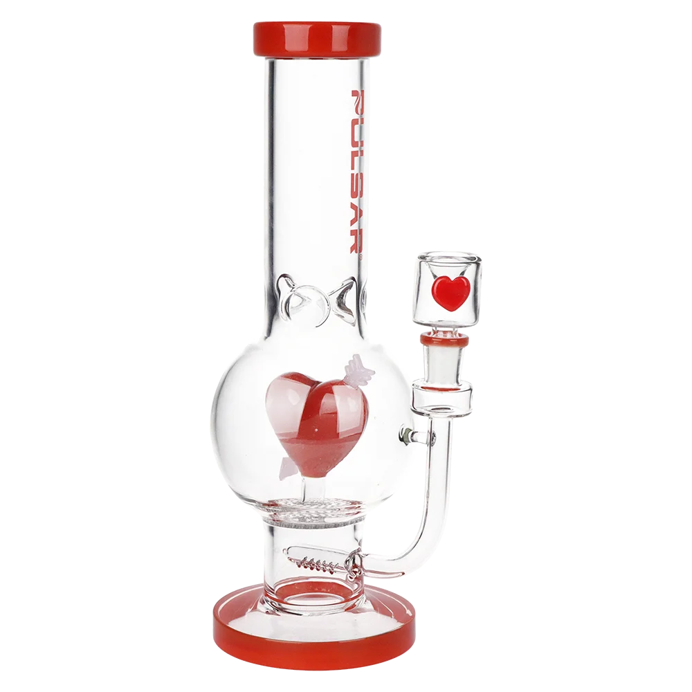 Pulsar Cupid's Heart Bubble Base Glass Water Pipe | 12" | 14mm F - New