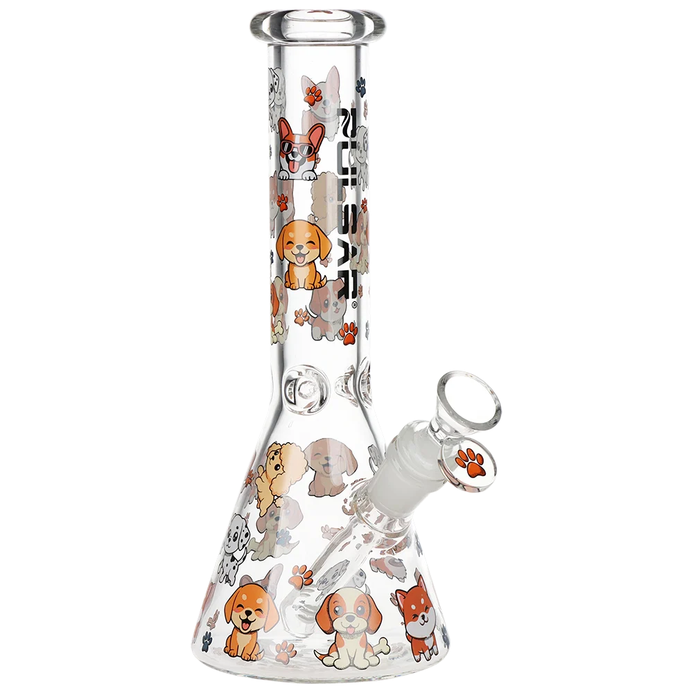 Pulsar Cute Doggies Beaker Glass Water Pipe | 9.75" | 14mm F - New