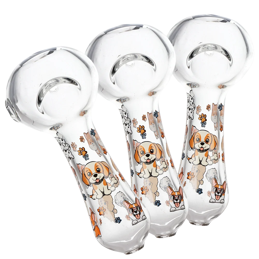 Pulsar Cute Doggies Glass Spoon Pipe | 4.5" | 3ct Bundle - New