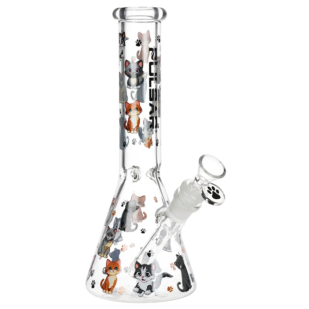 Pulsar Cute Kitties Beaker Glass Water Pipe | 10" | 14mm F - New