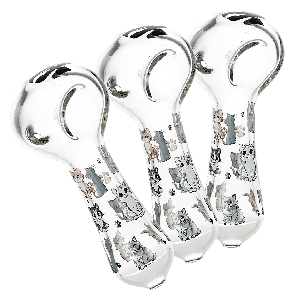 Pulsar Cute Kitties Glass Spoon Pipe | 4.5" | 3ct Bundle - New
