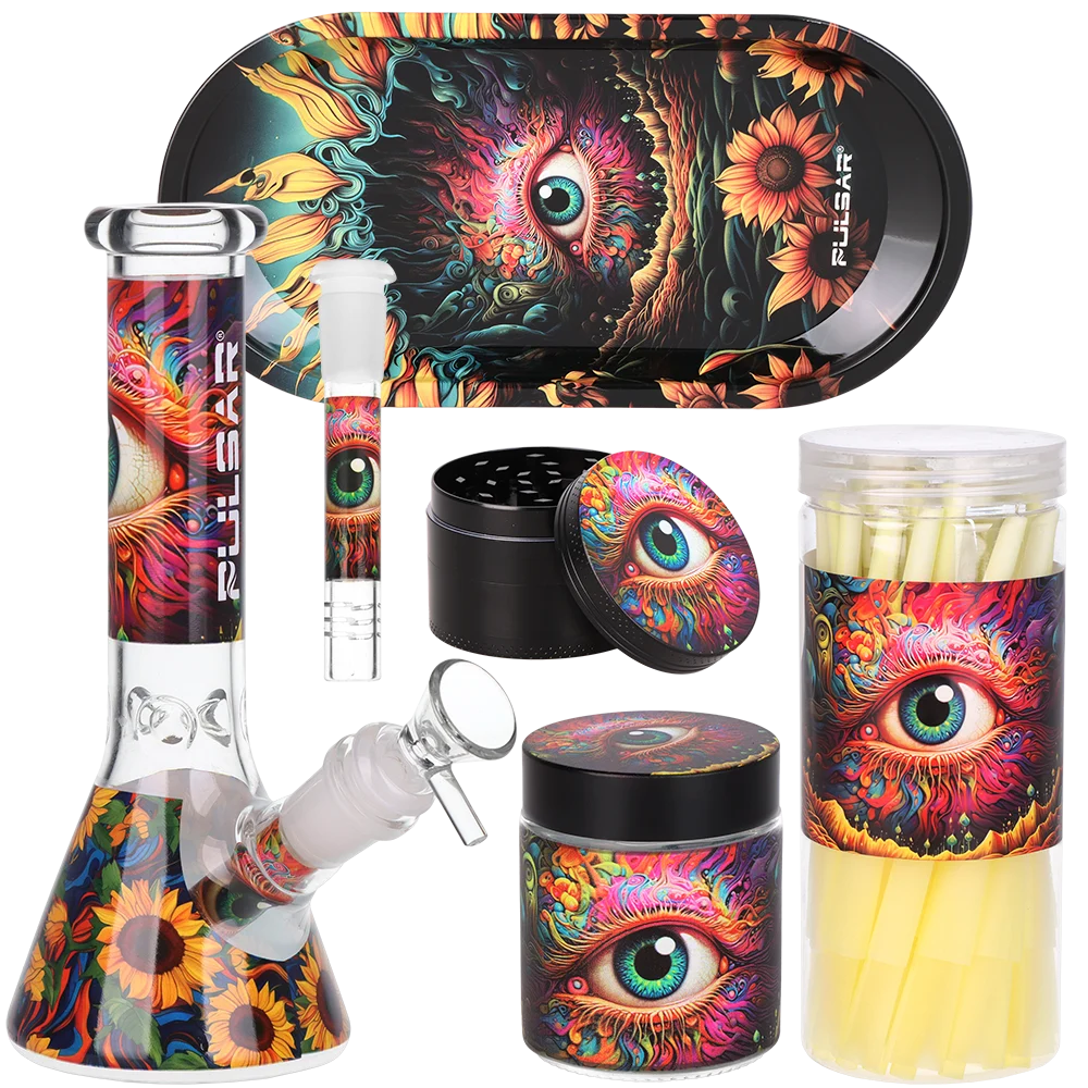 Pulsar Design Series Beaker Water Pipe Smoker's Kit | Sunflower of the Mind | 7.75" - New
