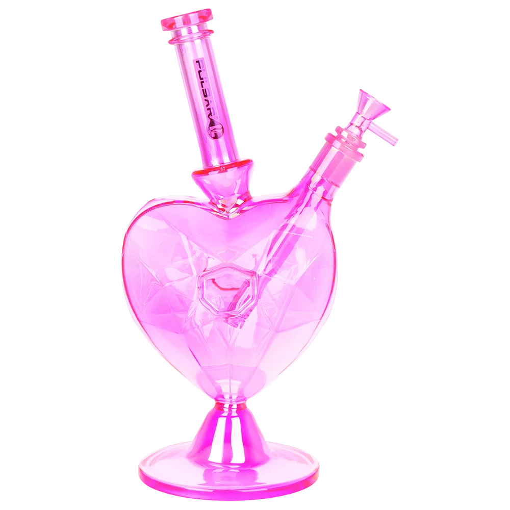 Pulsar Diamond Faceted Heart Glass Water Pipe | 12.5" | 14mm F - New