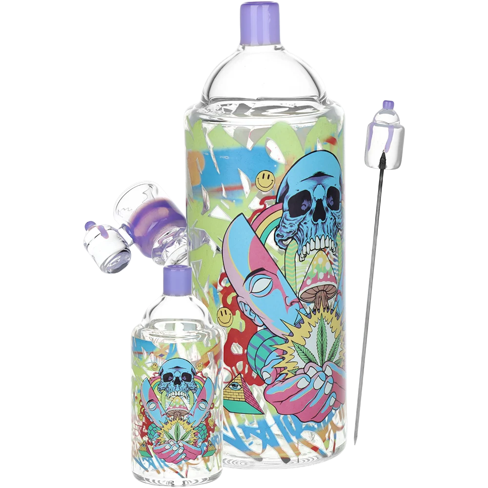 Pulsar Graffiti Series Spray Paint Glass Herb Pipe Duo | Source of Life | 7.5" | 14mm F - New