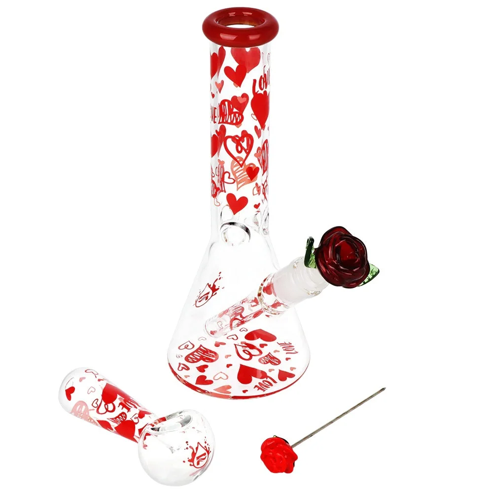 Pulsar 10" Water Pipe & Hand Pipe Set - Hearts 'n' Roses