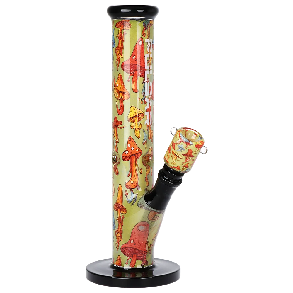 Pulsar Inside Print Straight Tube Glass Water Pipe | Dancing Shrooms | 11.25" | 14mm F - New