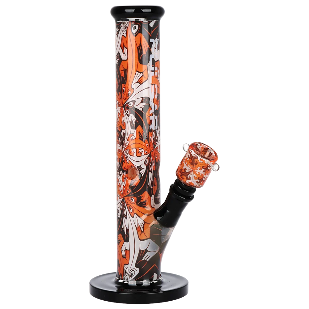 Pulsar Inside Print Straight Tube Glass Water Pipe | Interlocking Lizards | 11.25" | 14mm F - New