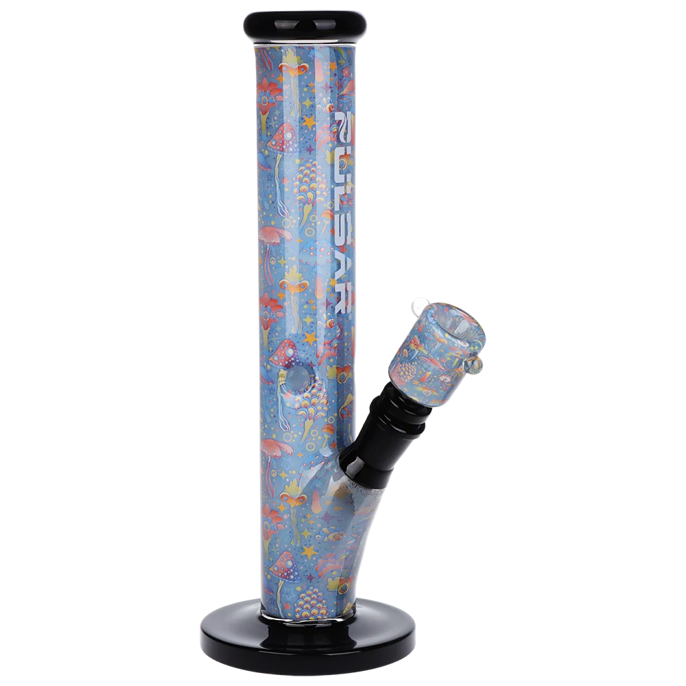 Pulsar Inside Print Straight Tube Glass Water Pipe | Neon Shrooms | 11.25" | 14mm F - New
