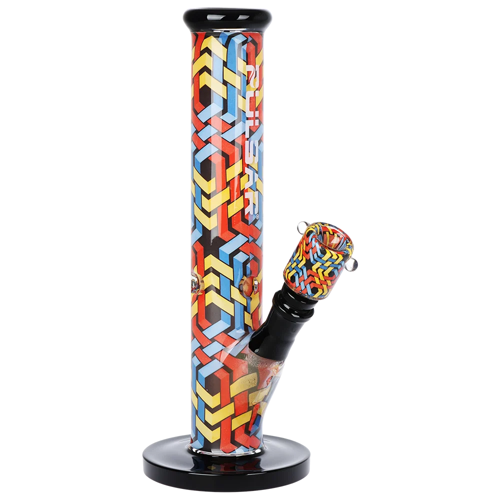 Pulsar Inside Print Straight Tube Glass Water Pipe | Wavy Weave | 11.25" | 14mm F - New