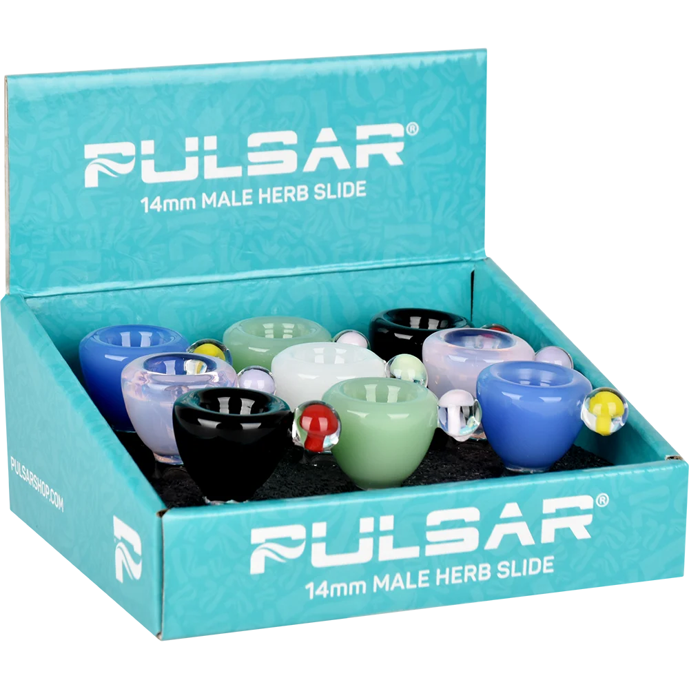 Pulsar Lil Shroom Buddy Herb Slide | 14mm M | Assorted Colors | 9ct Display - New