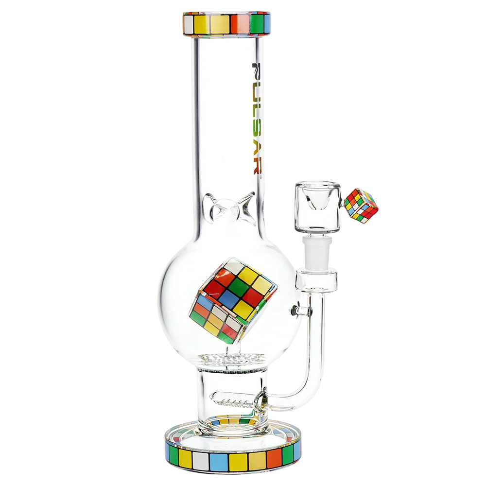Pulsar Rubik's Cube Perc Bubble Base Glass Water Pipe | 12.5" | 14mm F - New