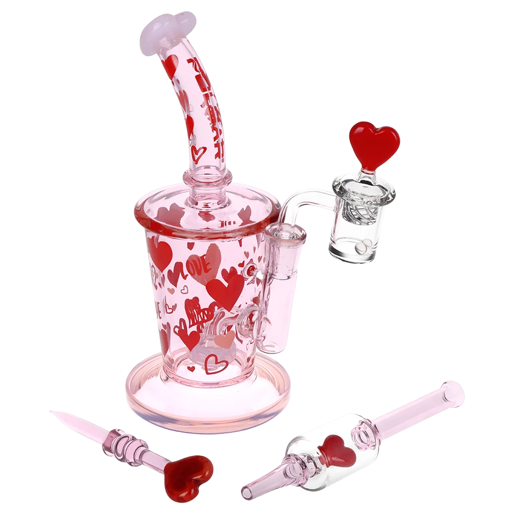 Pulsar Valentine's Love Hearts Glass Dab Rig Kit | 8.5" | 14mm F - New