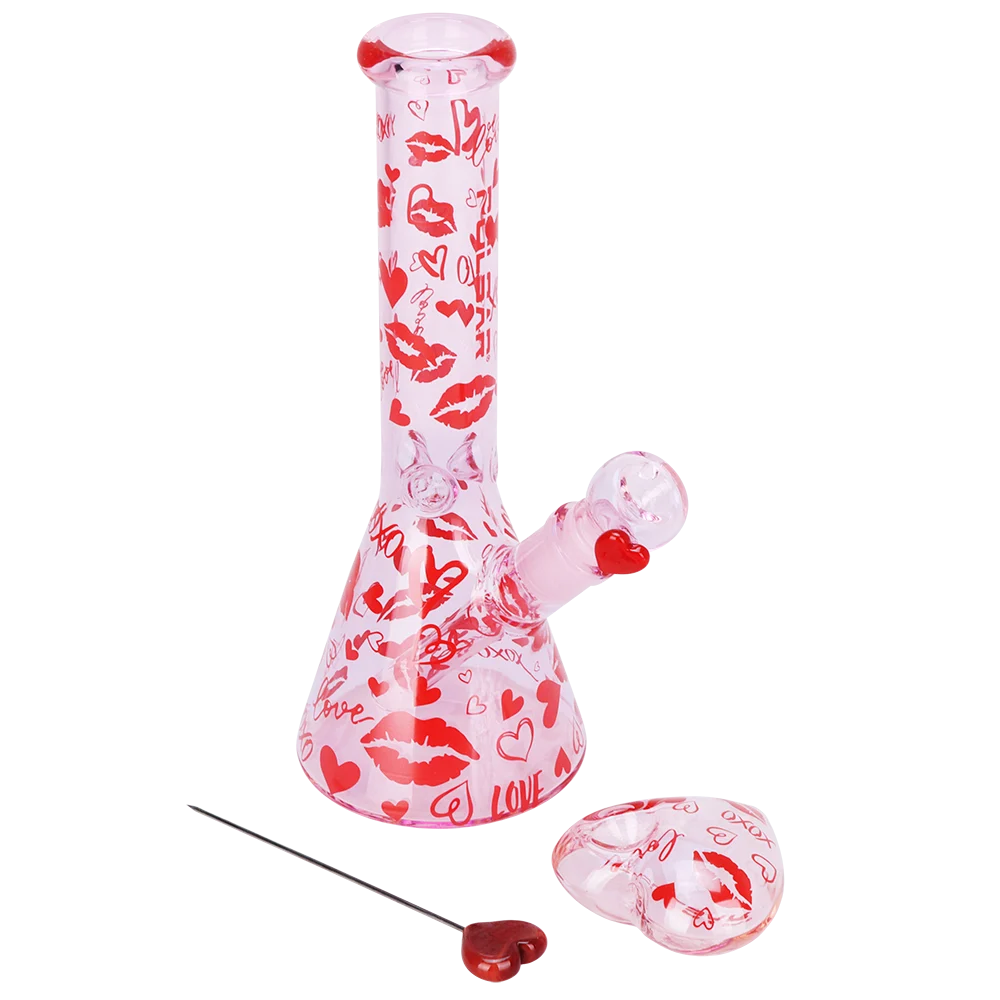 Pulsar Valentine's XOXO Glass Beaker Water Pipe & Hand Pipe Set | 10" | 14mm F - New