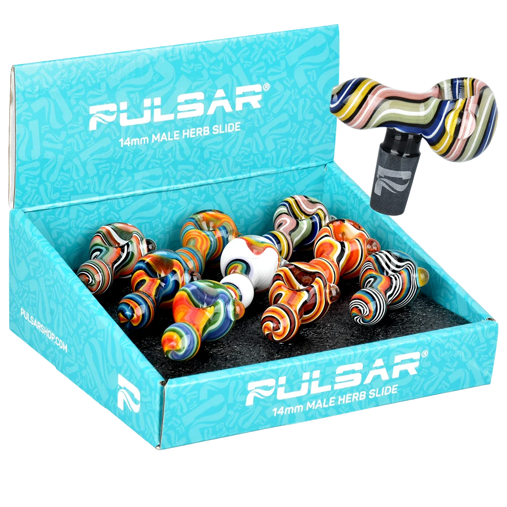 Pulsar Wig Wag Spoon Pipe Herb Slide | 14mm M | Assorted Colors | 9ct Display - New