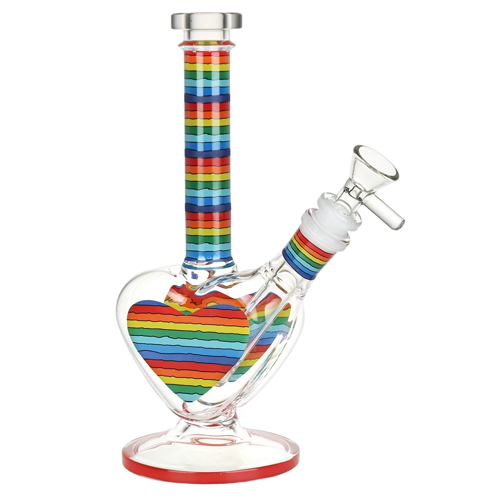 Rainbow Striped Heart Glass Water Pipe | 8.5" | 14mm F - New