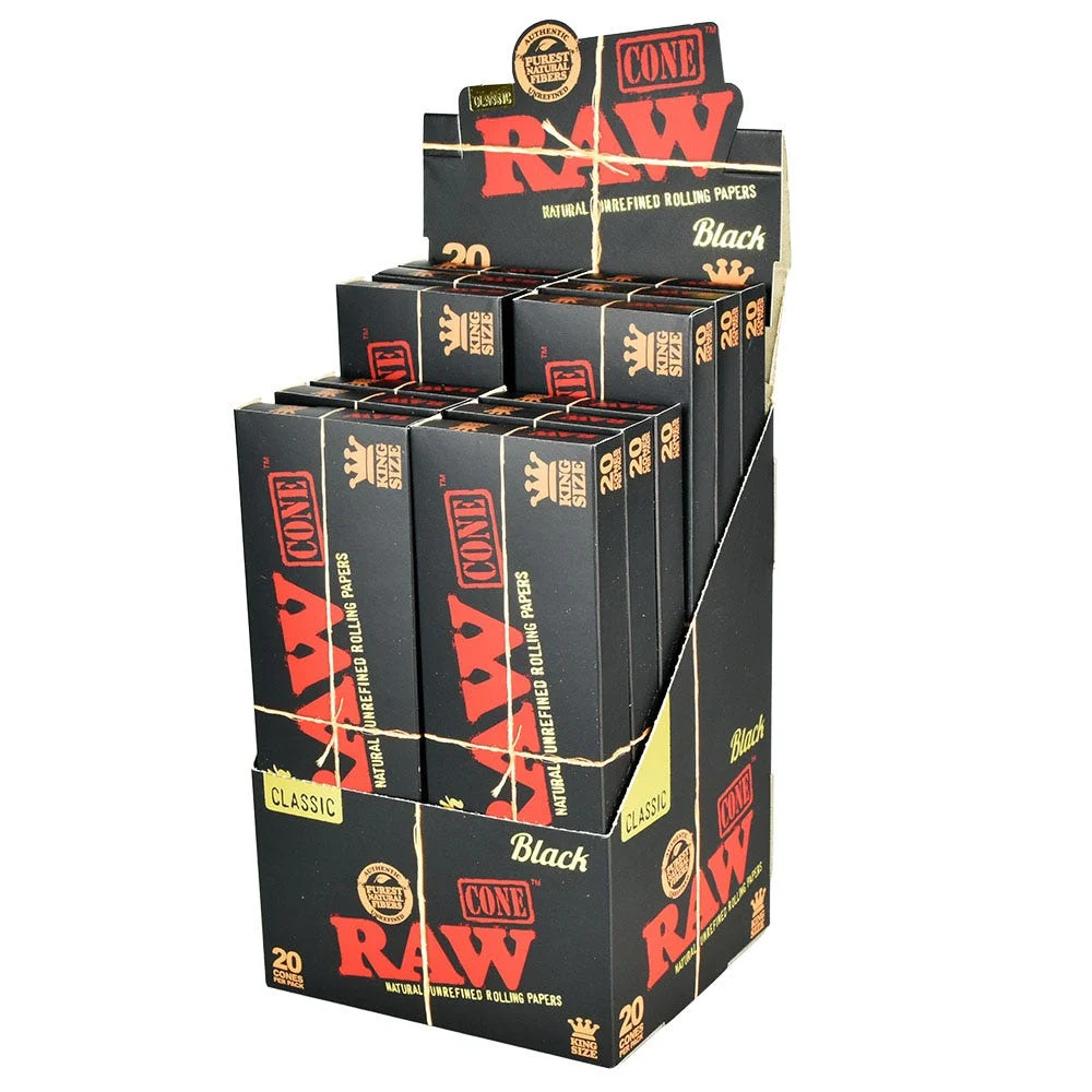 RAW Black Classic Cones | 20pc | King Size | 12pk Display - New