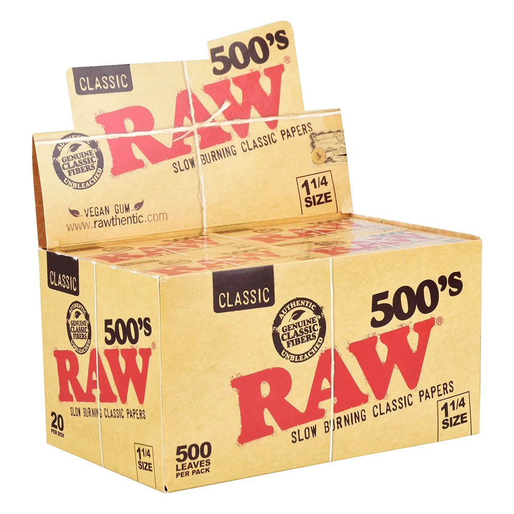 RAW Classic Creaseless 500's Papers | 500pc | 1 1/4 | 20pk Display - New