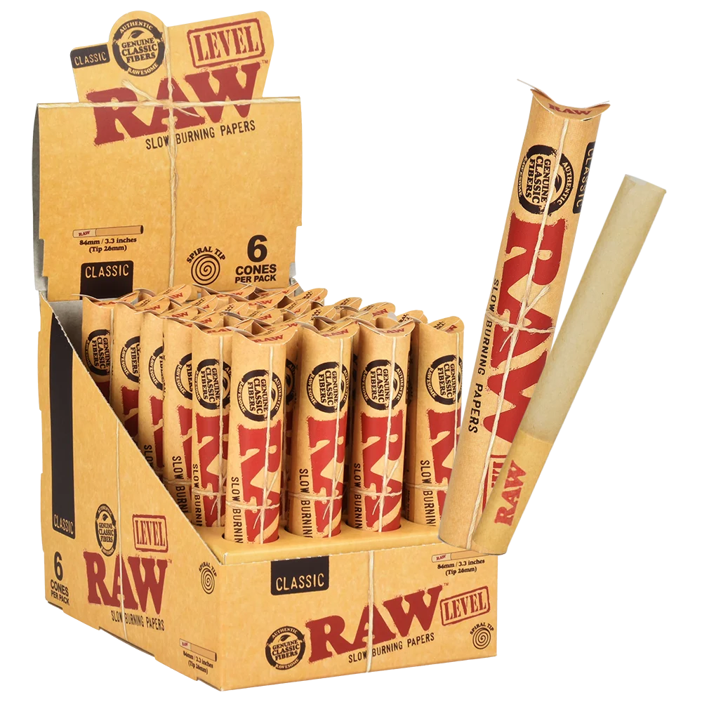 RAW Classic Level Tube Cones | 1 1/4 | 6pc | 24pk Display - New