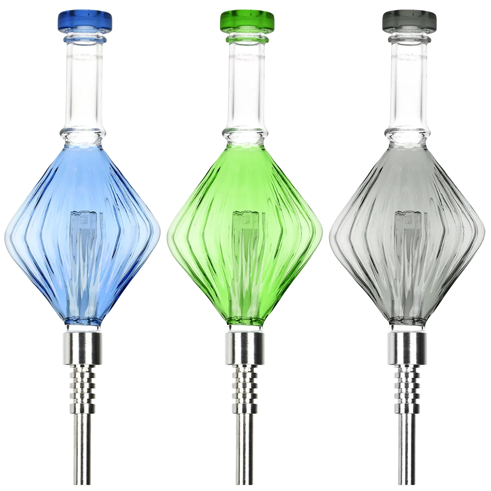 Retro Art Deco Diamond Bubbler Glass Dab Straw | 8.25" | Colors Vary - New