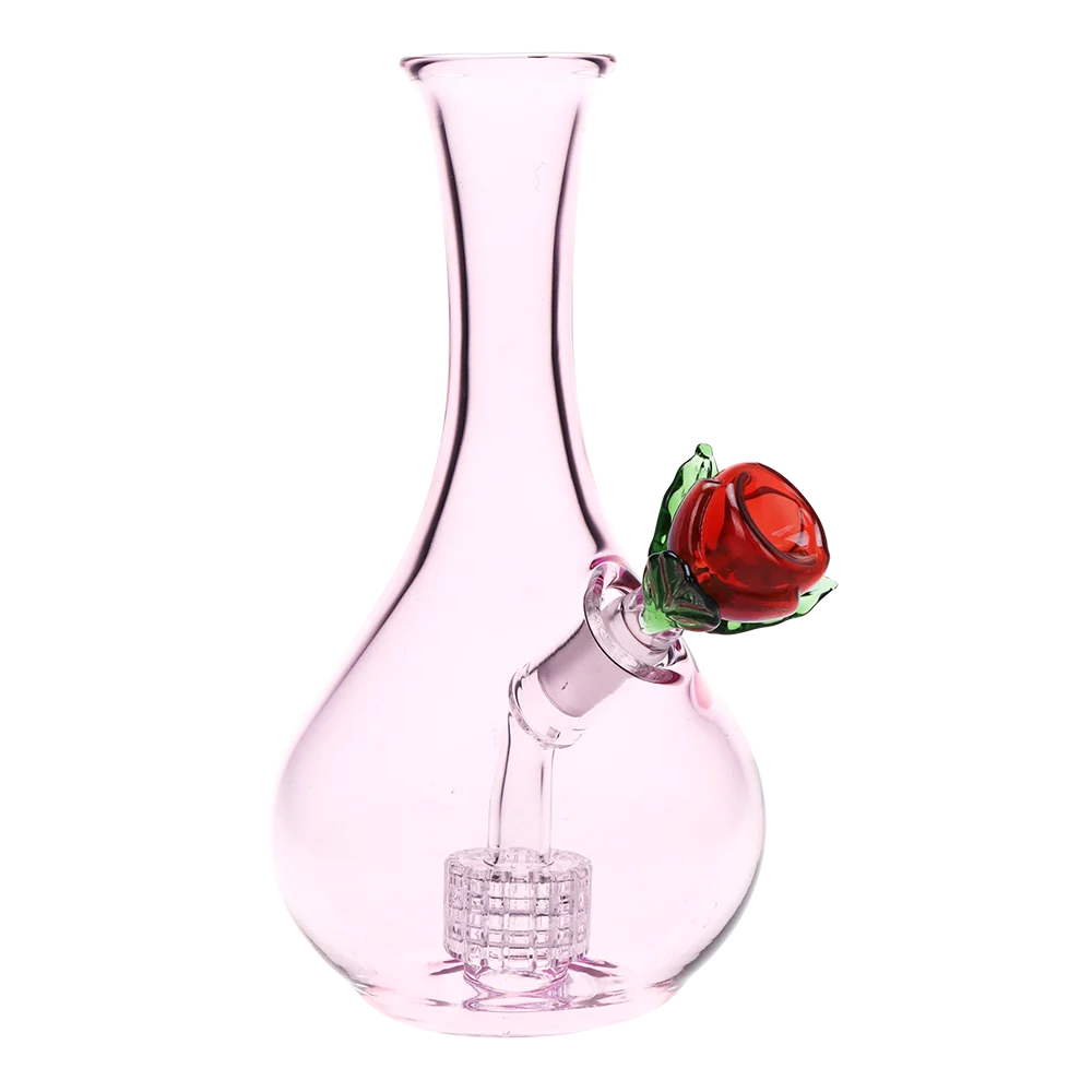 Rose in Vase Glass Water Pipe | 7" | 14mm F - New