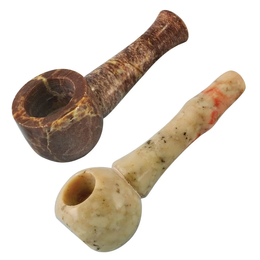 Round Head Stone Hand Pipe | 3" | Assorted Styles | 6ct Bundle - New