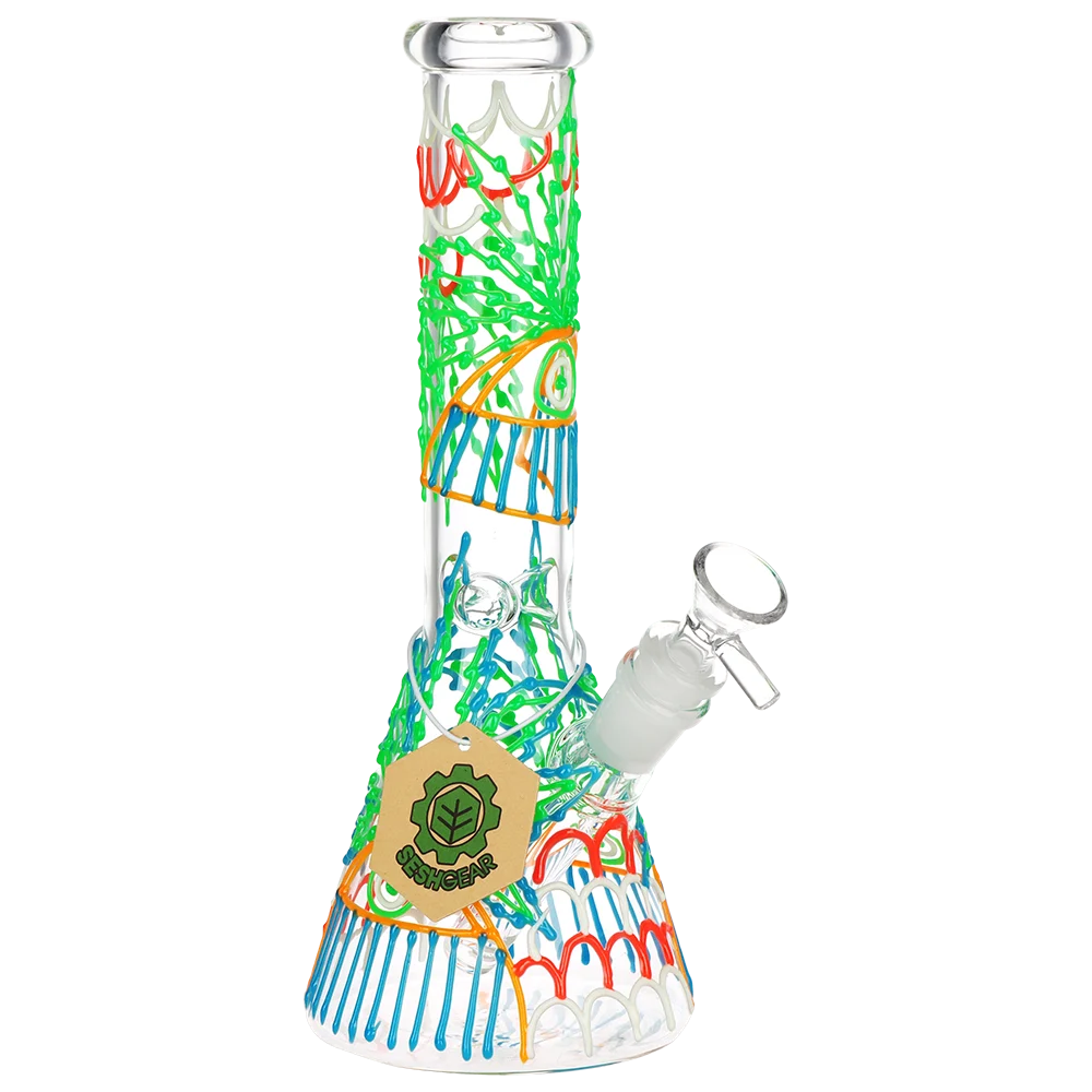 SeshGear 420 Drizzle Glow in the Dark Beaker Glass Water Pipe | 10" | 14mm F - New