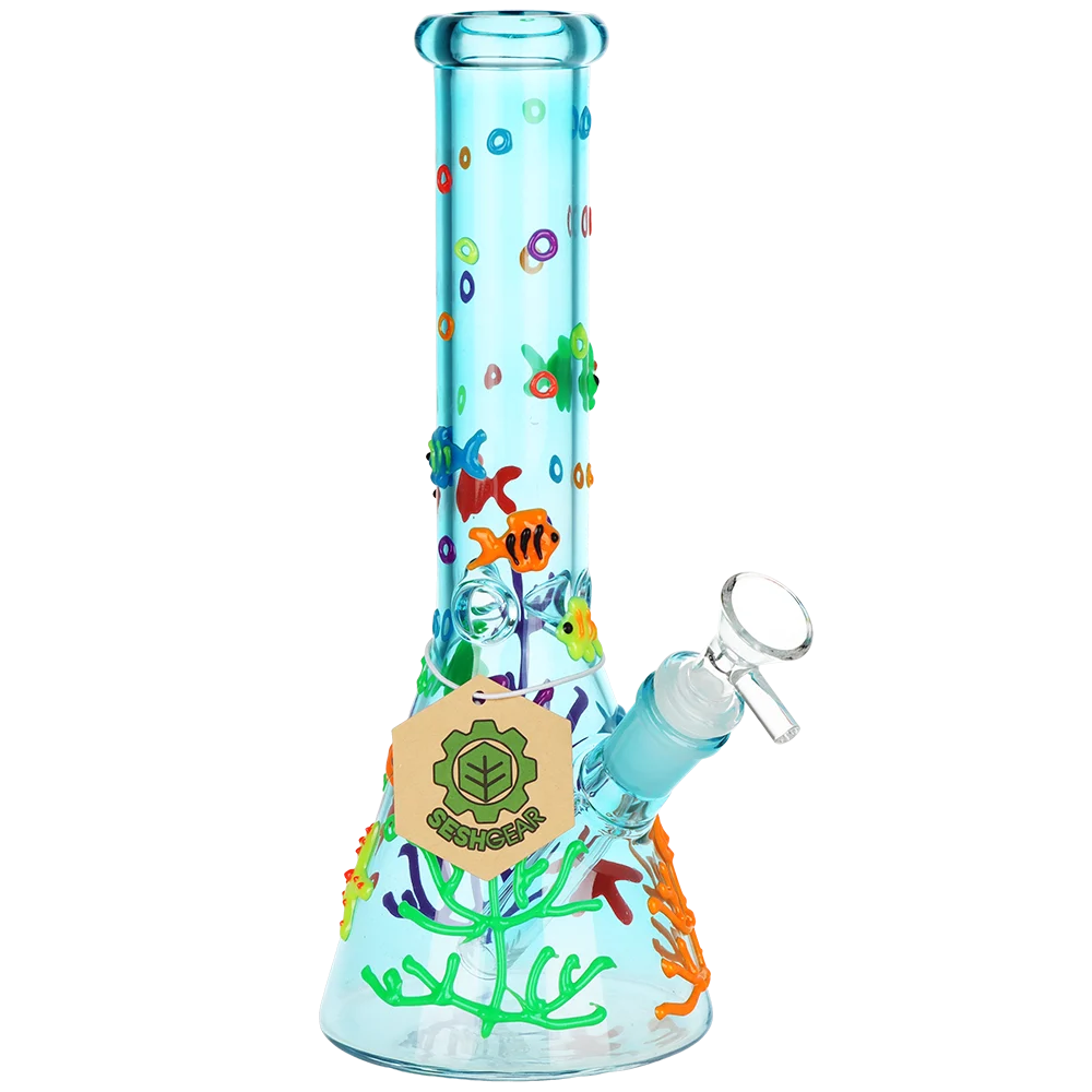 SeshGear Coral Reefer Glow in the Dark Beaker Glass Water Pipe | 10" | 14mm F - New